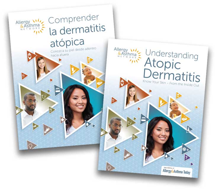 Eczema Resources for Patients Atopic Dermatitis covers Graphic of Atopic Dermatitis publications covers in English and Spanish