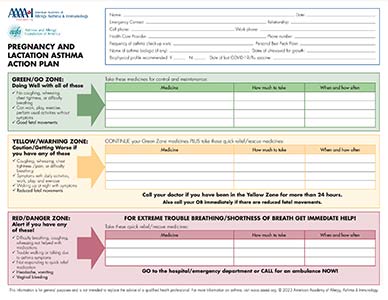 Thumbnail of Pregnancy Lactation Asthma Action Plan English