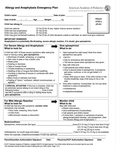 Thumbnail of AAP Allergy and Asthma Emergency Plan