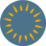 Site Icon for Allergy Asthma Network. Dark Dusty Blue circle with stylized yellow suns rays on top
