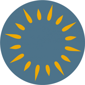 Site Icon for Allergy Asthma Network. Dark Dusty Blue circle with stylized yellow suns rays on top