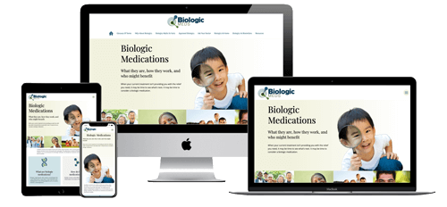 Mockups of the Biologic Meds website on desktop computer, laptop, tablet, and phone.