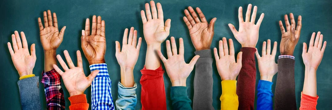 various hands up showing various volunteers